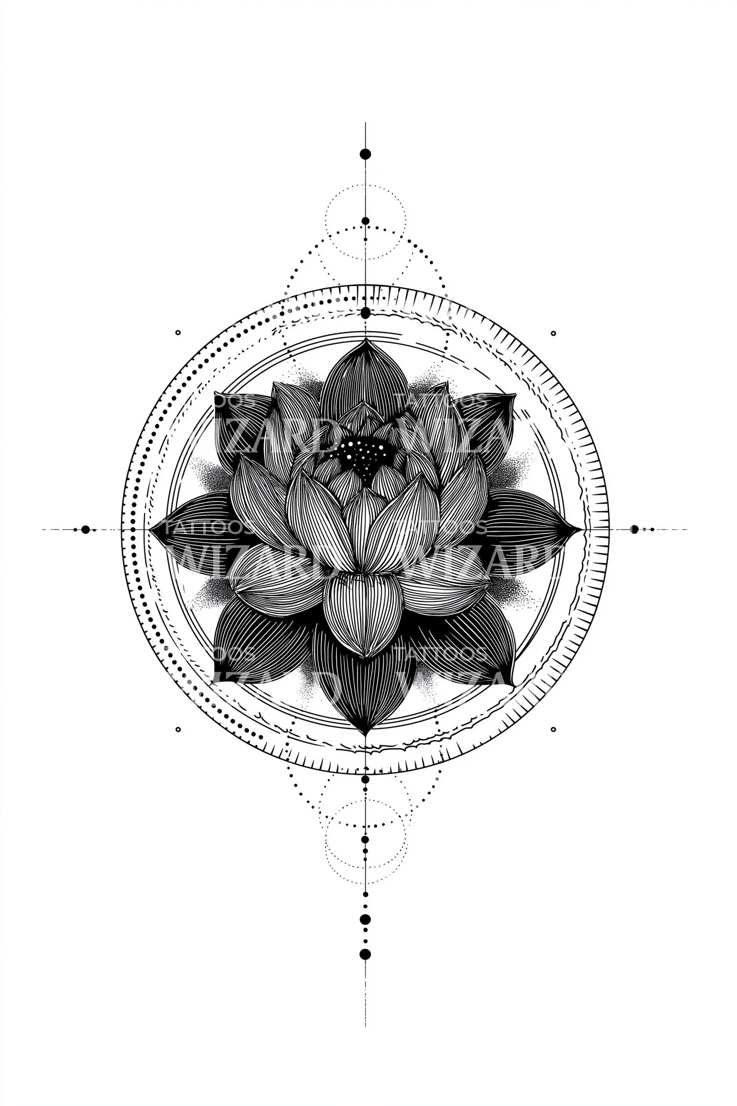 Violet Halve Maan Lotus Tatoeage Ontwerp
