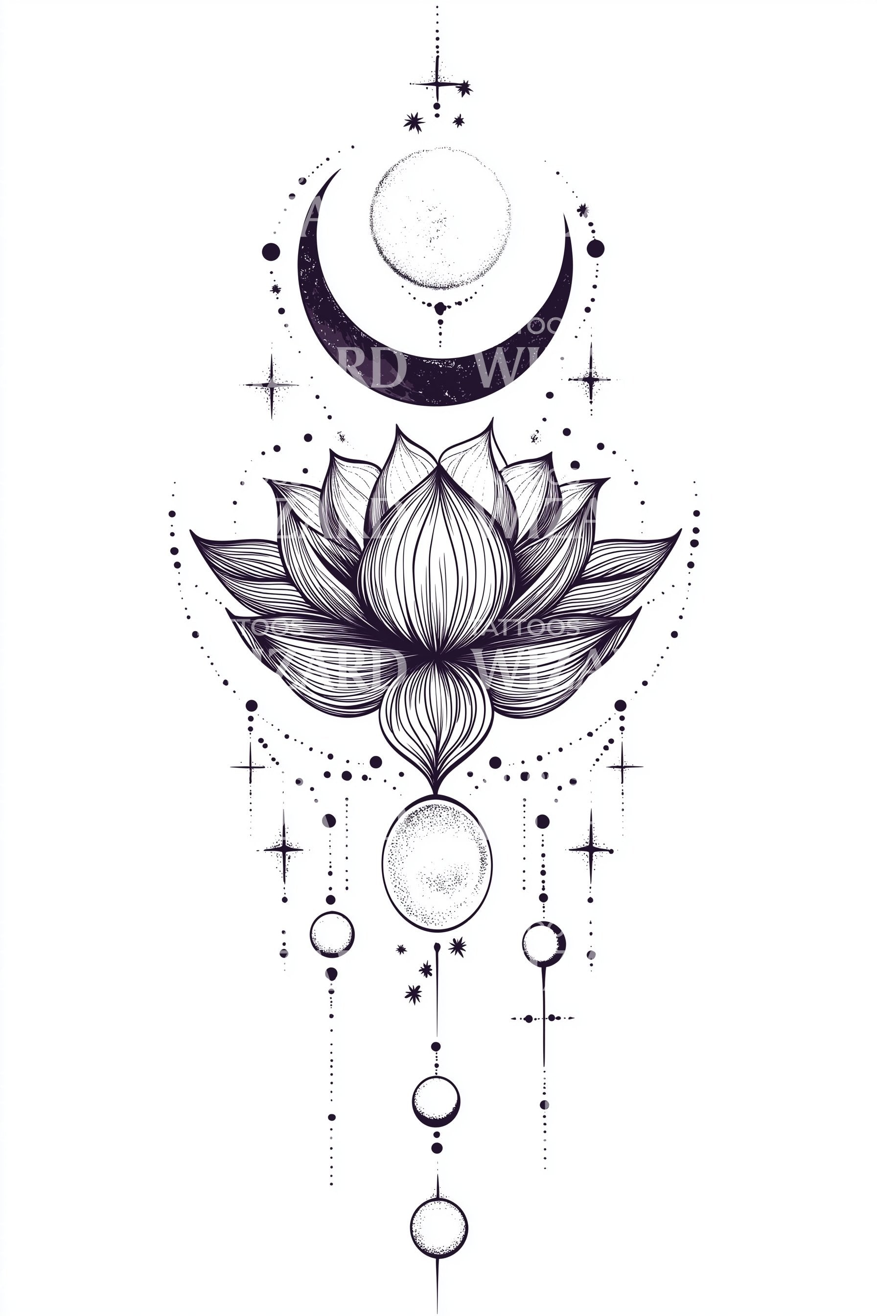 Beautiful Moon Tattoos with Lotus Flair