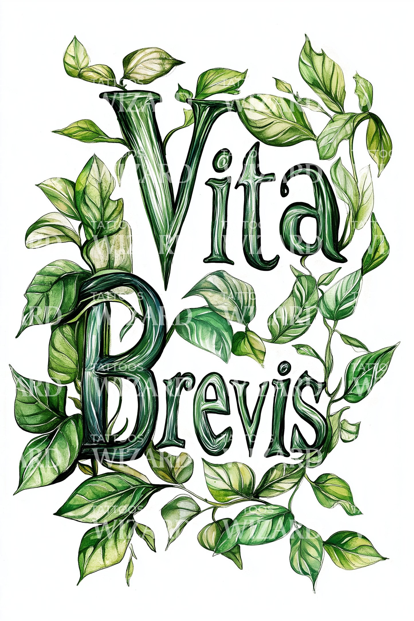 Vita Brevis Ivy Script Tattoo Design