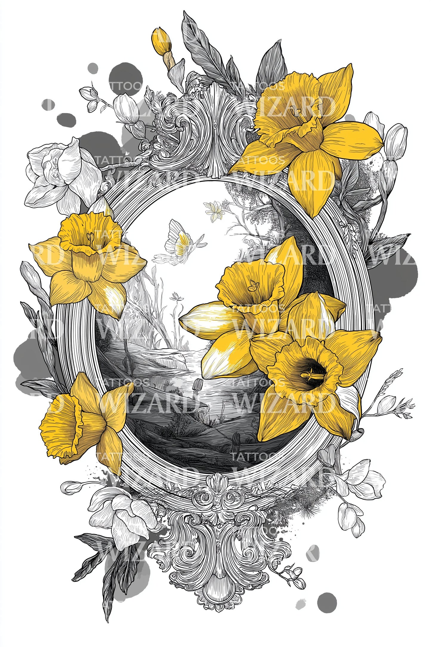 Voyage gerahmtes Blüten-Tattoo-Design