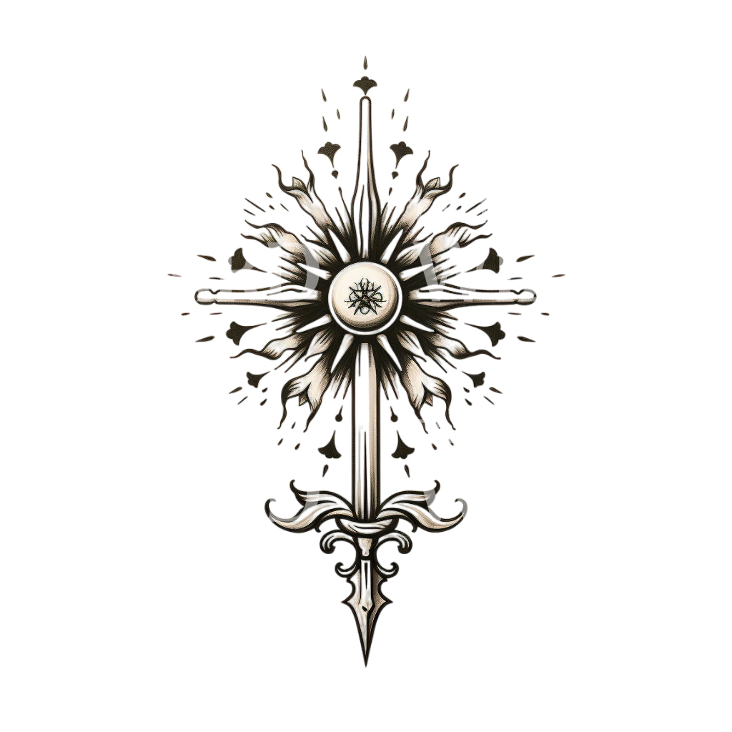 Old School Sun and Cross Tattoo Design