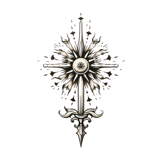 Old School Sun and Cross Tattoo Design