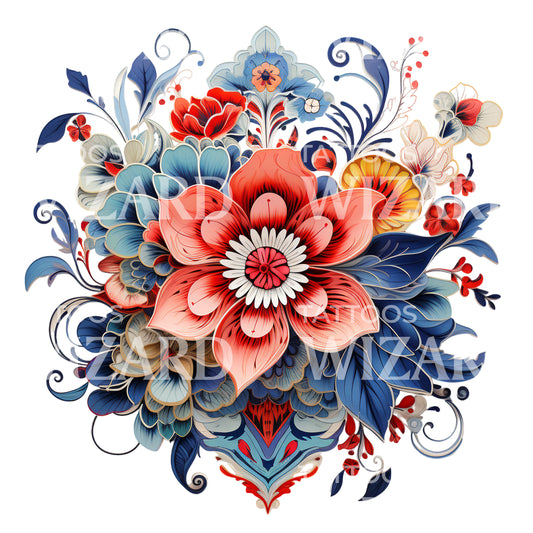 Colorful Flower Traditional Composition Tattoo Design