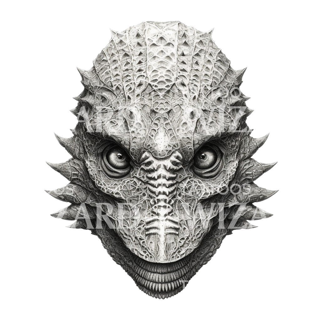 Horror Lizard Mask Tattoo Design