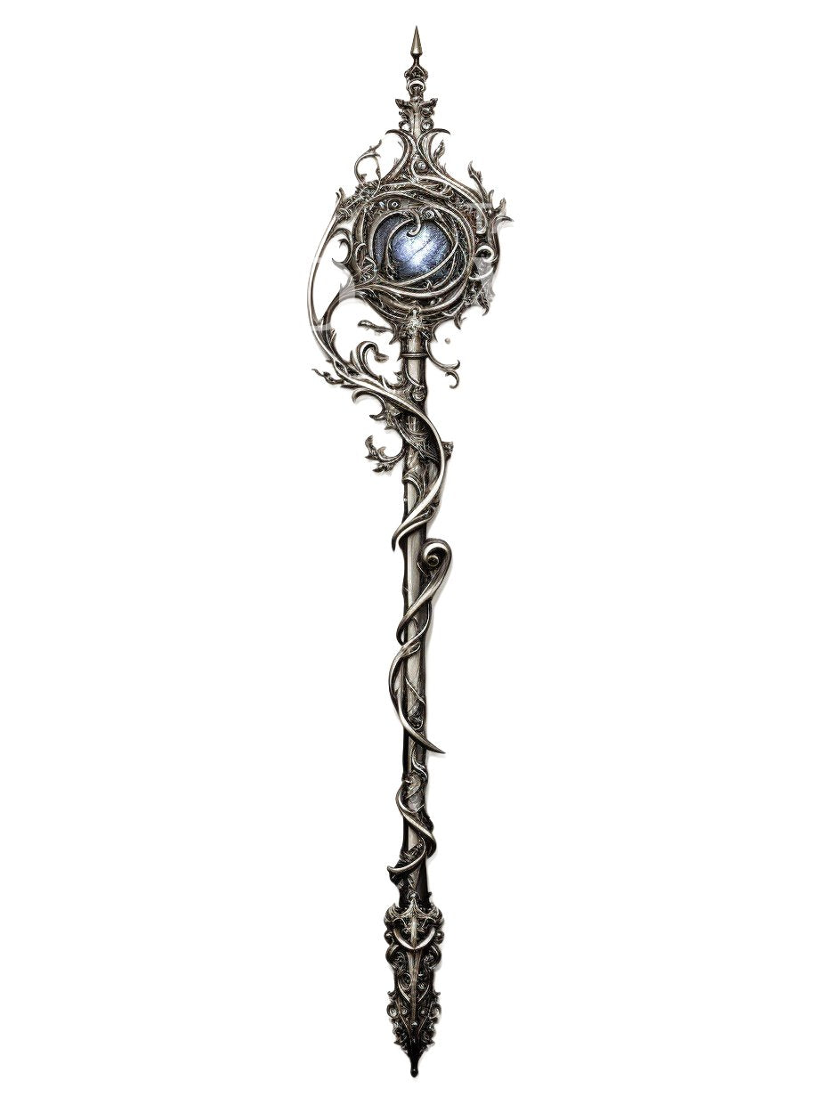 Fantasy Sorcerer Wand Black Tattoo Design
