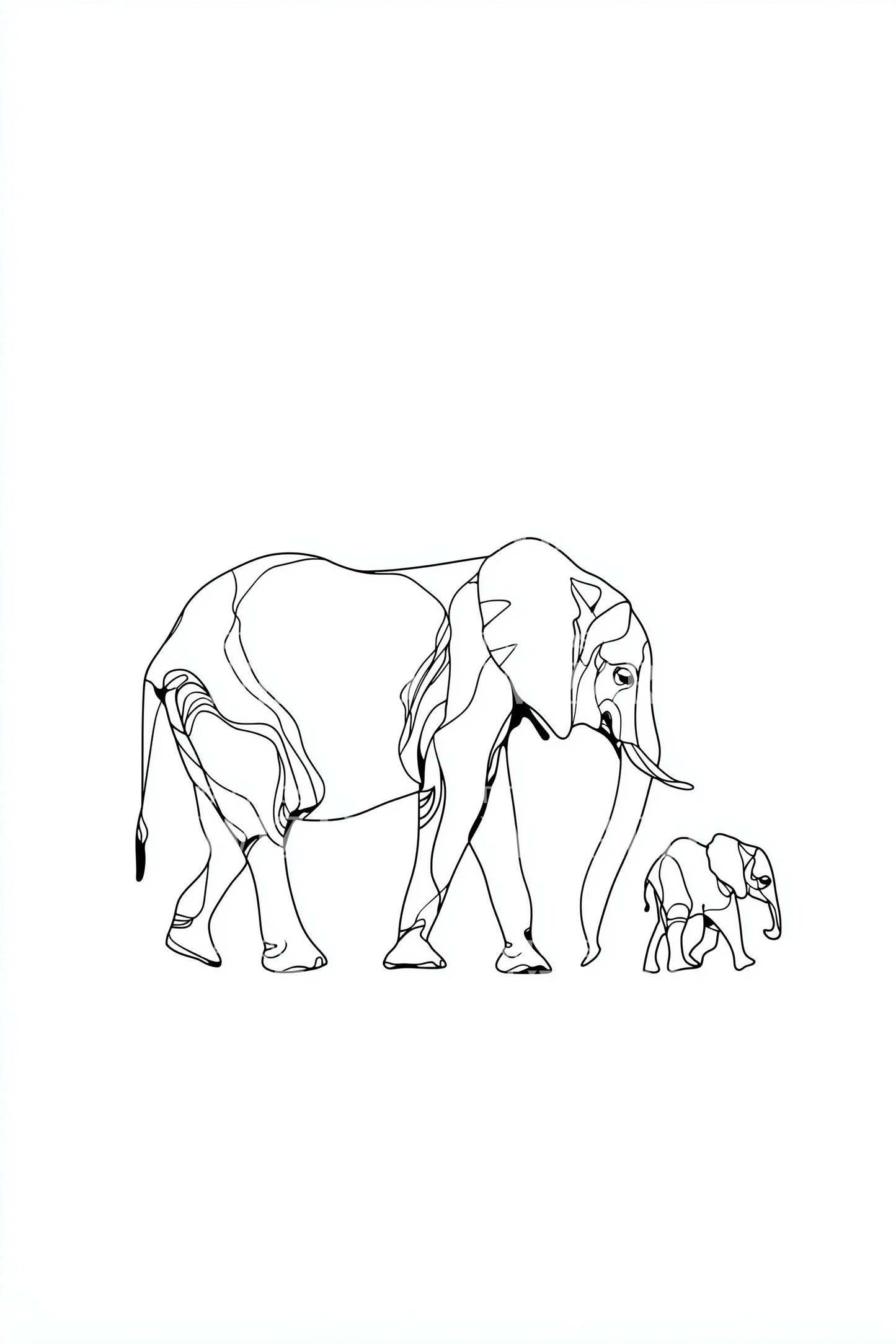 Walking Elephant Family Line Tattoo Illustration