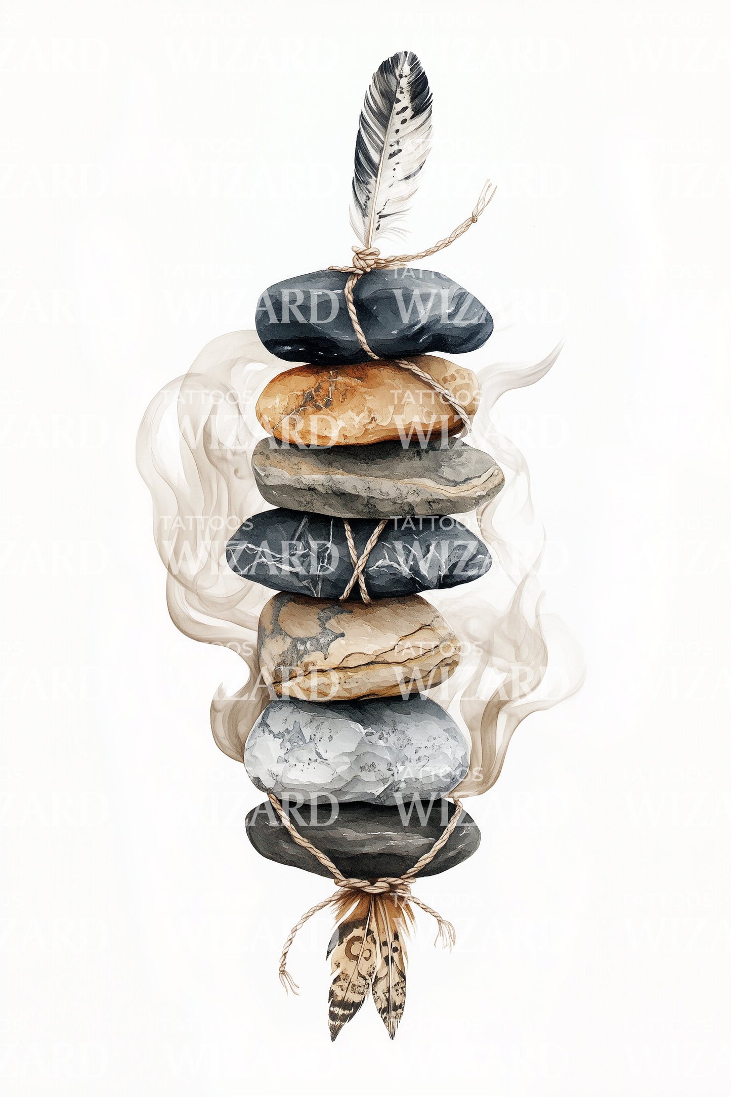 Warm Pebble Totem with Feather Tattoo Illustration