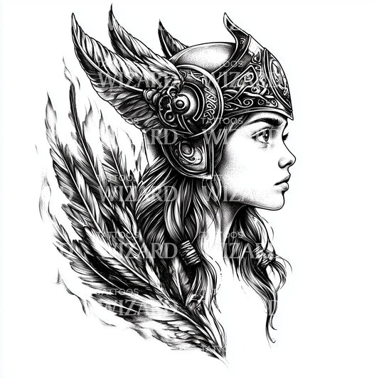 Idea de Tatuaje de Valkiria Guerrero con Casco Alado