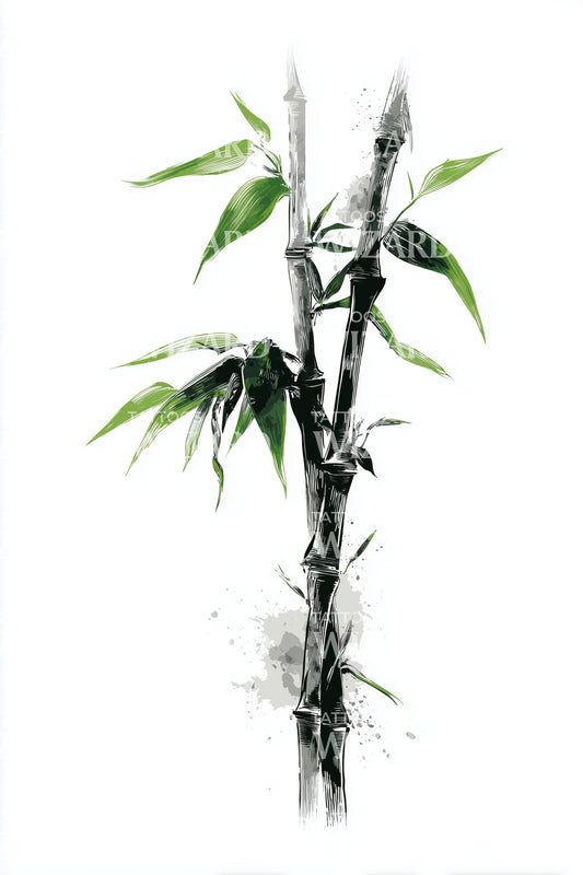 Watercolor Bamboo Sprig Tattoo Design