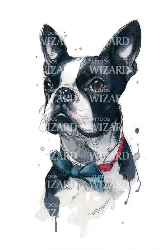 Watercolor Boston Terrier Tattoo Design