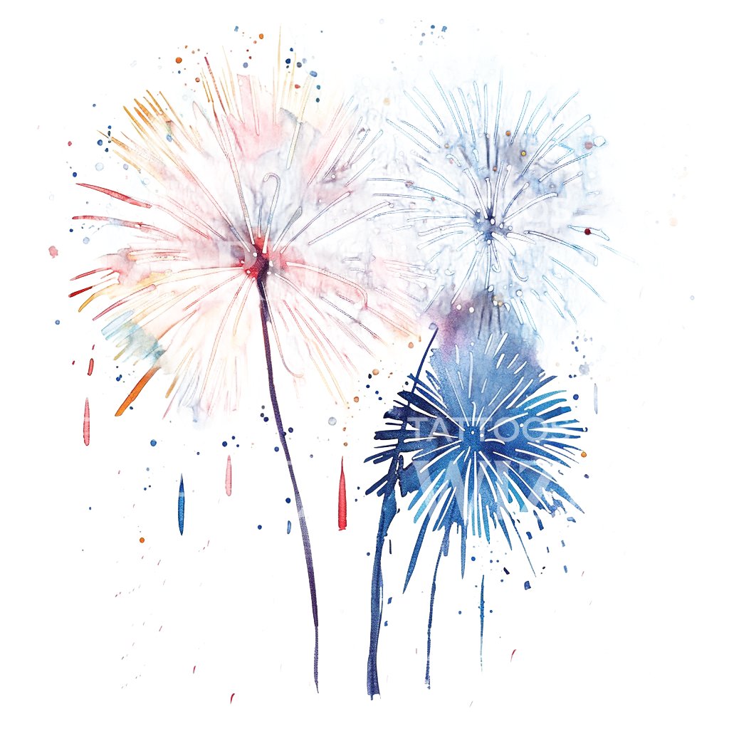 Watercolor Fireworks for Celebration Tattoo Design