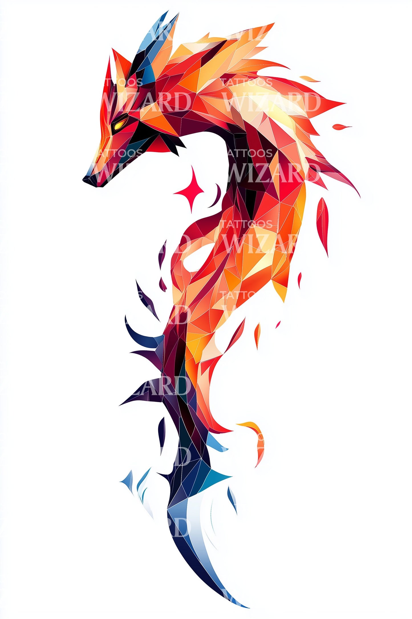 Desenho de Tatuagem de Raposa em Chamas Aquarelada