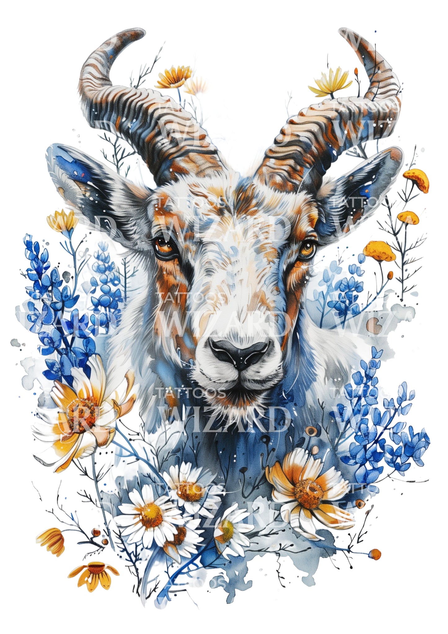 Watercolor Goat Tattoo Idea