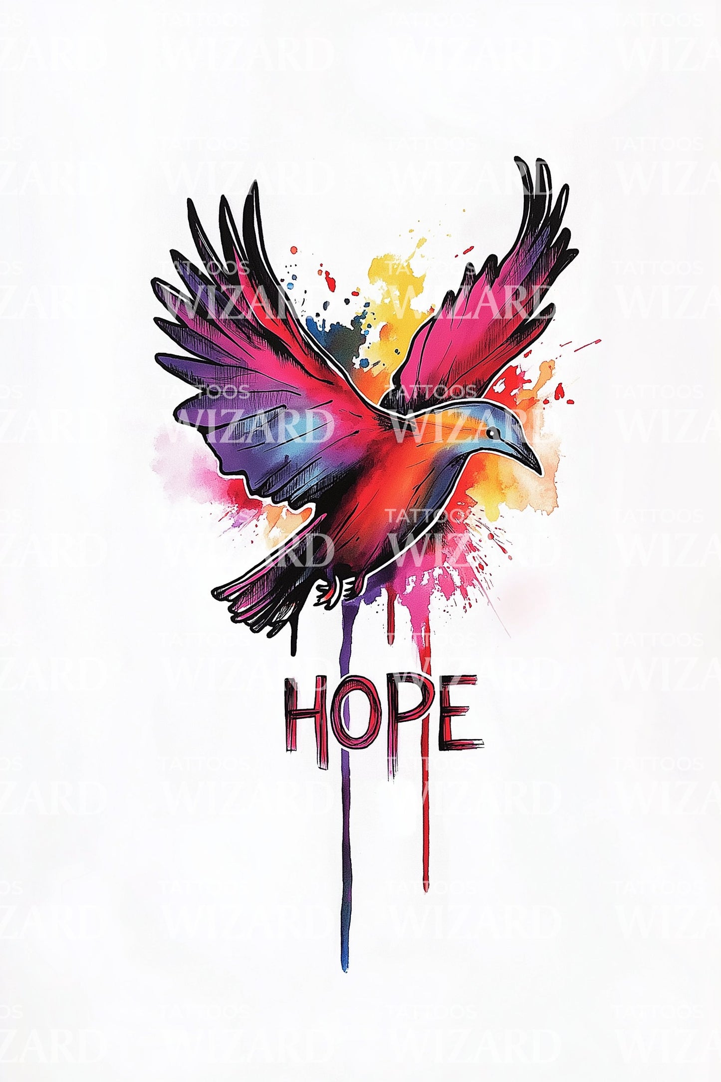 Watercolor Hope Bird Tattoo Illustration