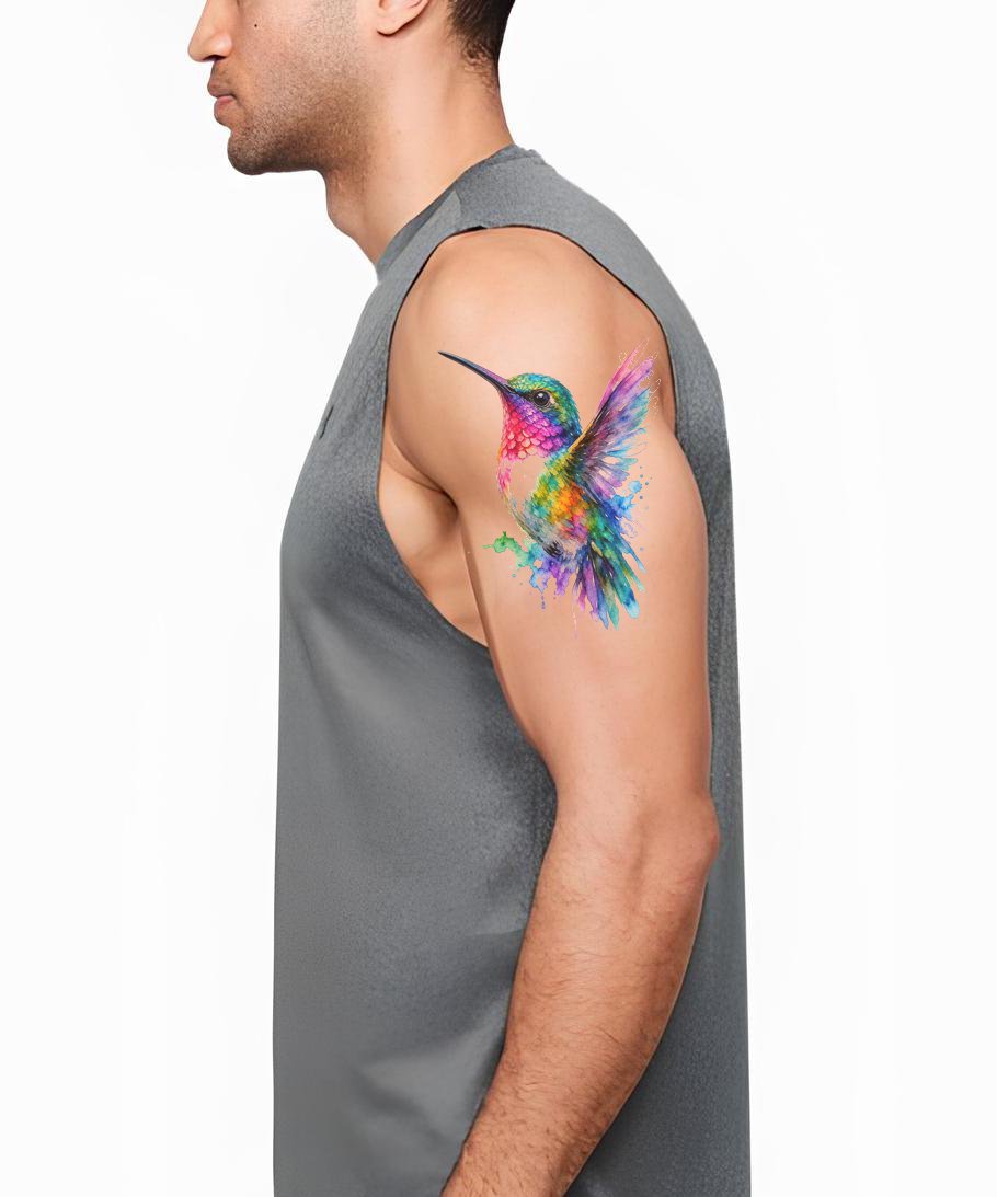 Vibrant Watercolor Hummingbird Tattoo Design