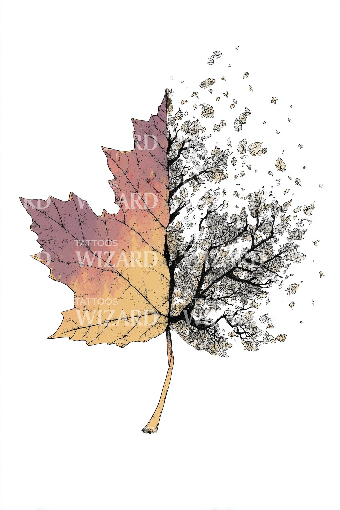 Watercolor Maple Leaf Tattoo Design