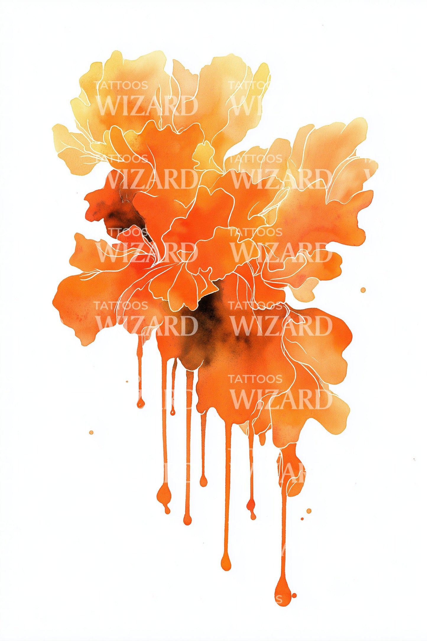 Watercolor Orange Blossom Tattoo Illustration