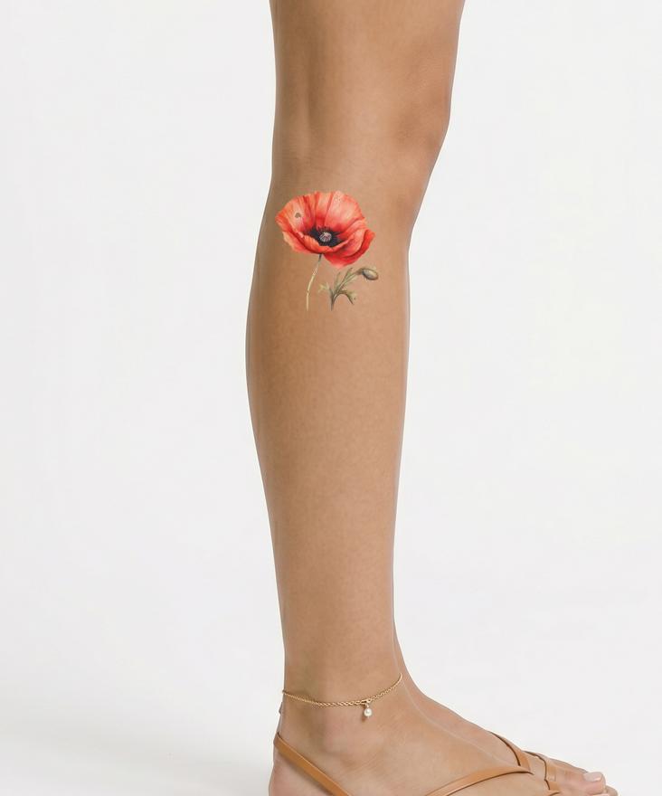 Desenho de Tatuagem de Papoula em Aquarela
