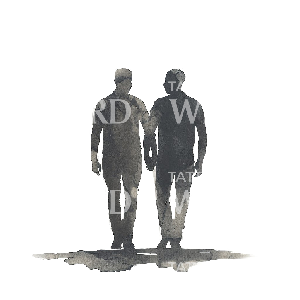 Watercolor Silhouette Two Men Tattoo Design