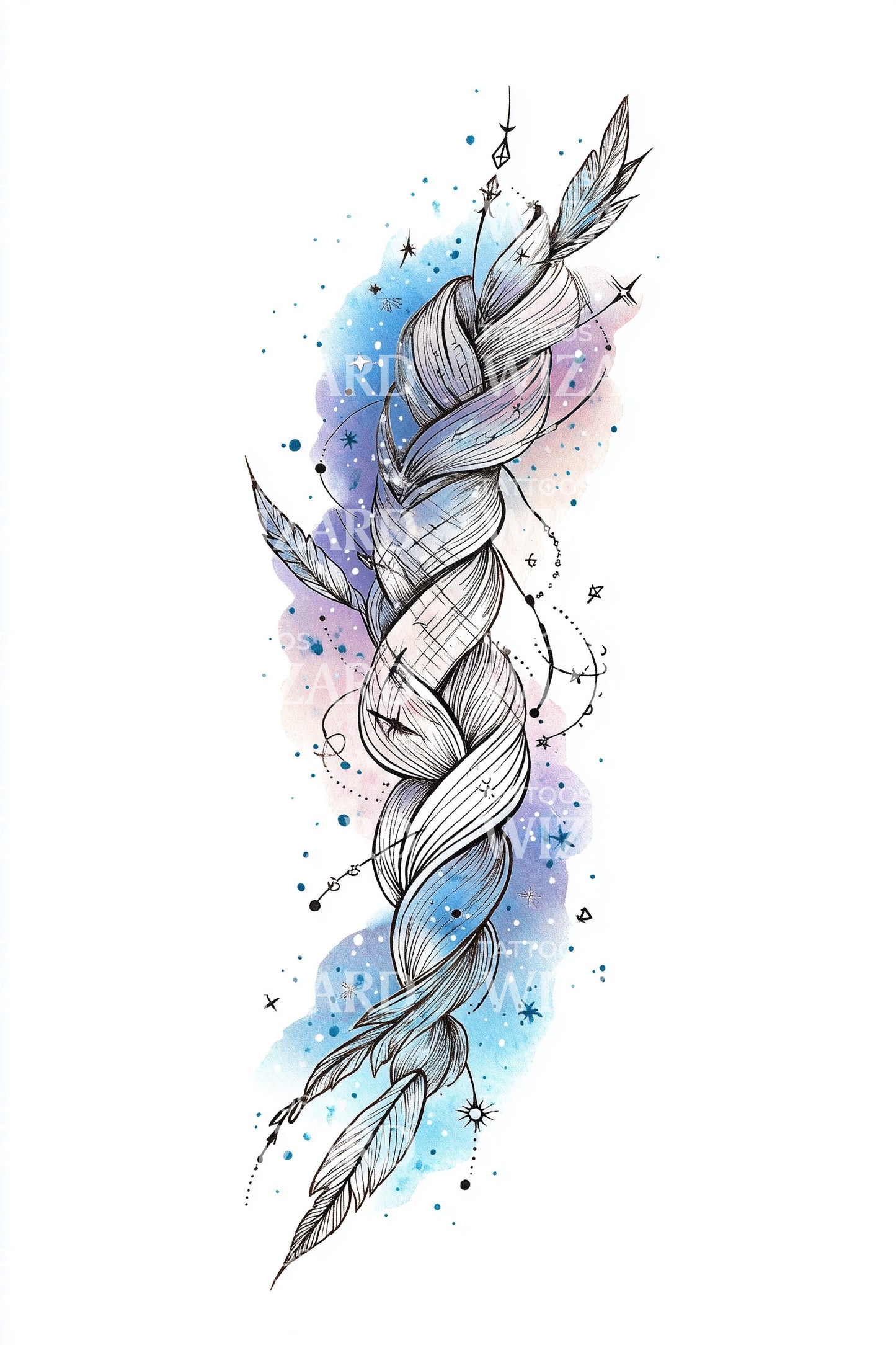 Watercolor Vine Ribbon Tattoo Illustration