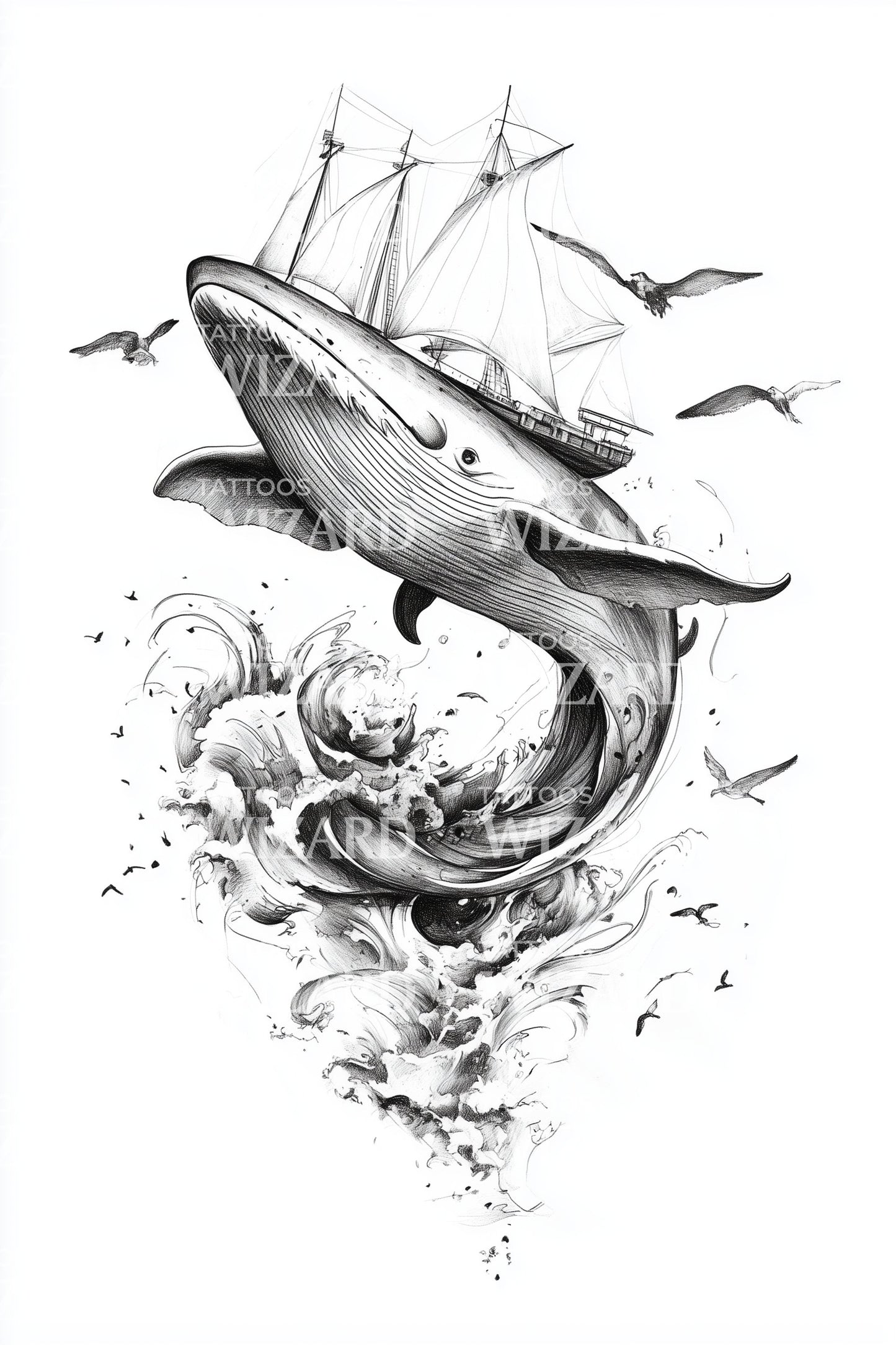 Design de Tatuagem Odisséia do Navio Baleia