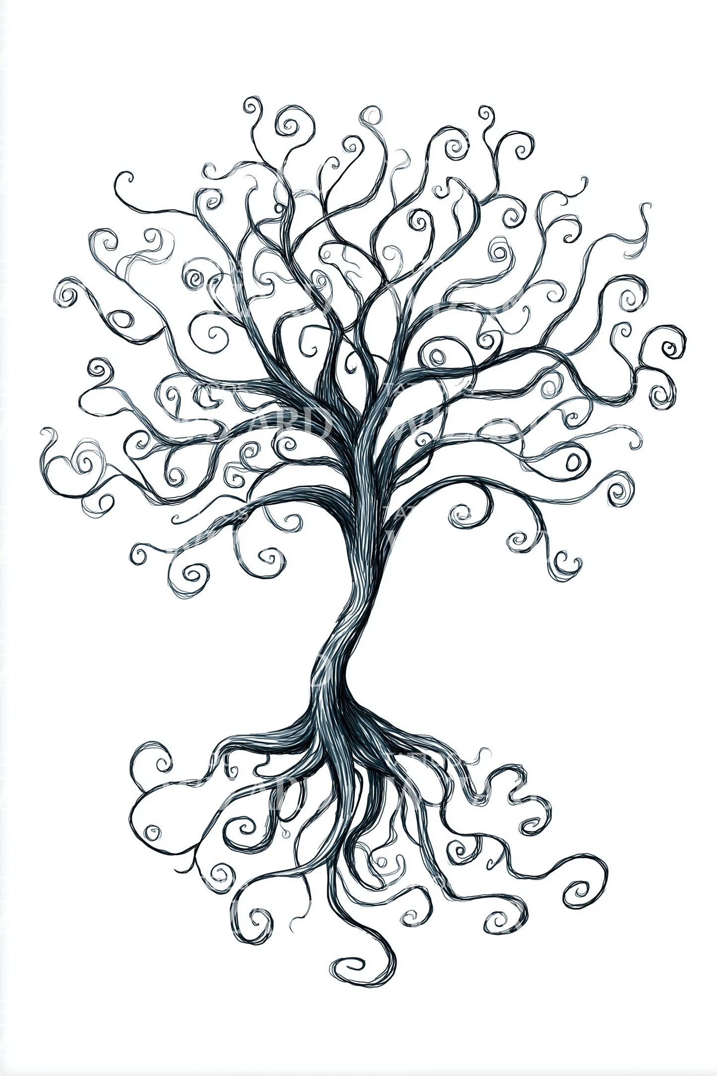 Whimsical Curly Tree Tattoo Idea