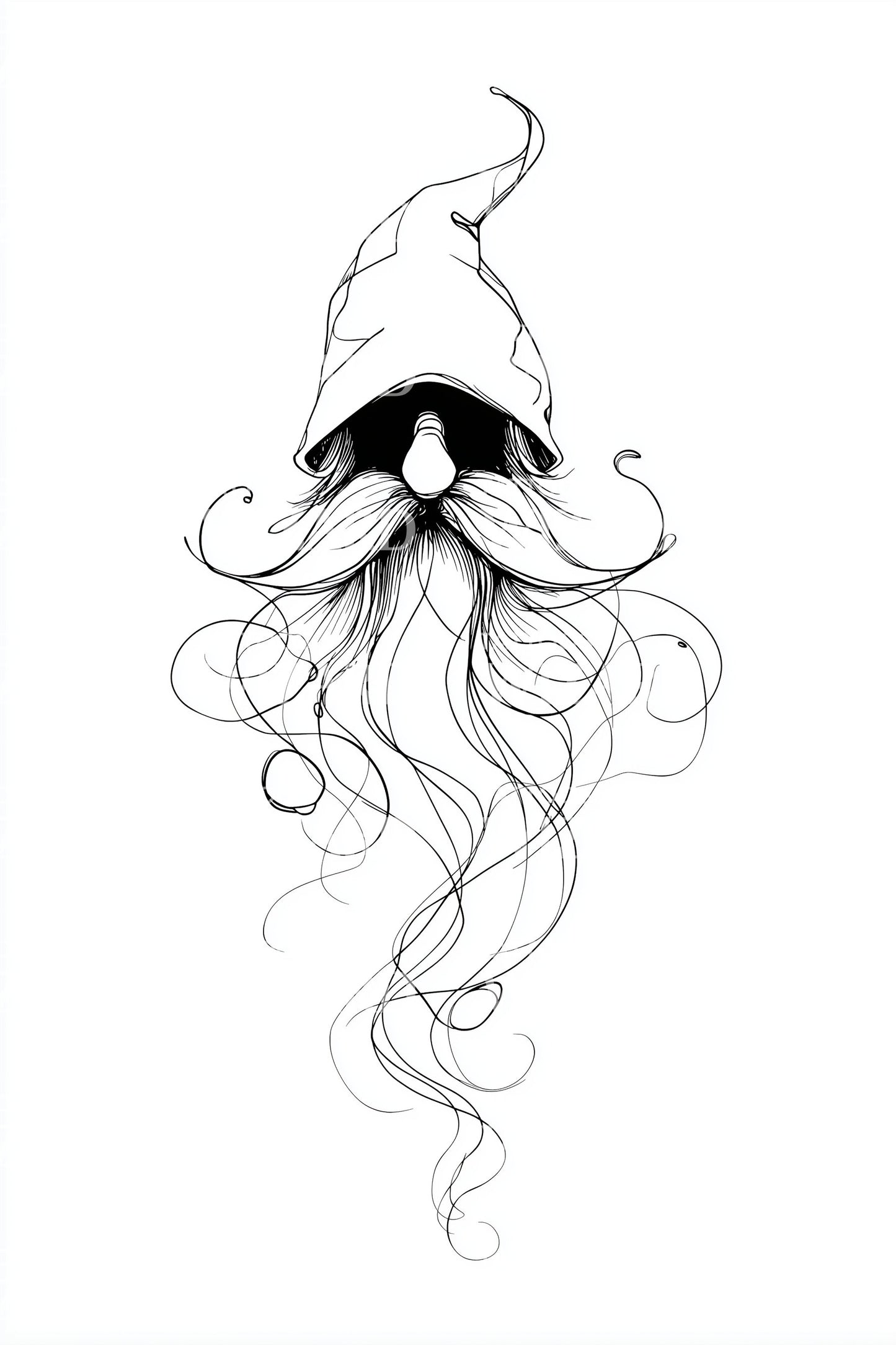 Whimsical Gnome Flowing Beard Tattoo Illustration
