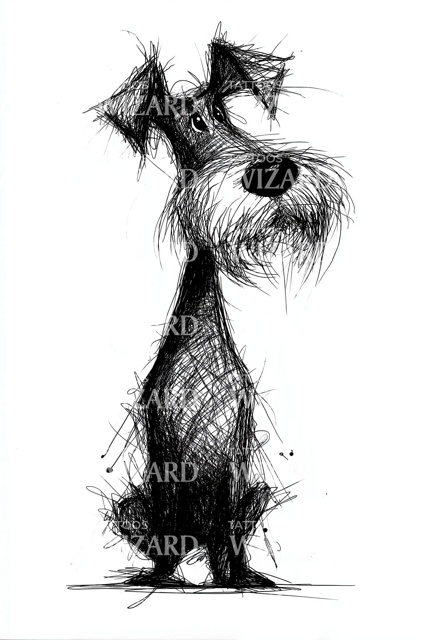 Design de Tatuagem Esboço de Schnauzer Caprichoso