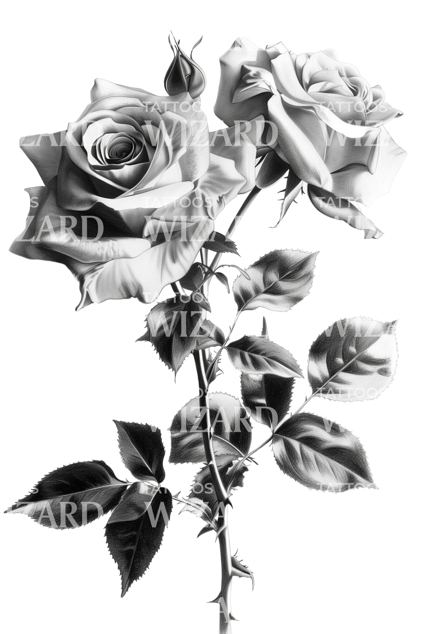 White Roses with Thorns and Leaves
