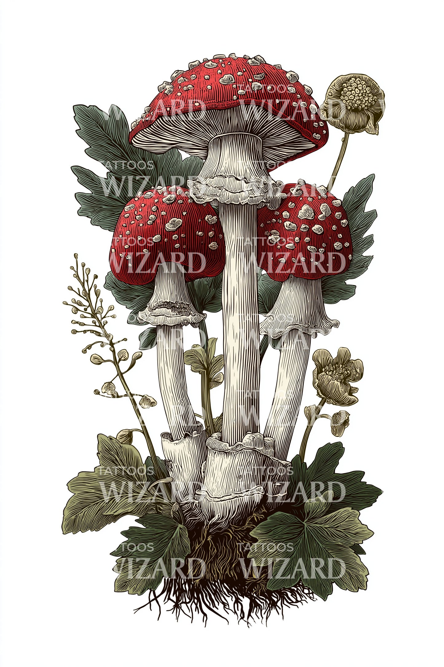 Wild Amanita Patch Tattoo Illustration