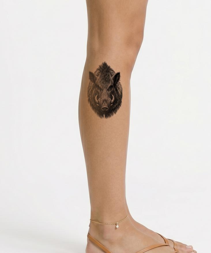 Black and Grey Wild Boar Tattoo Design