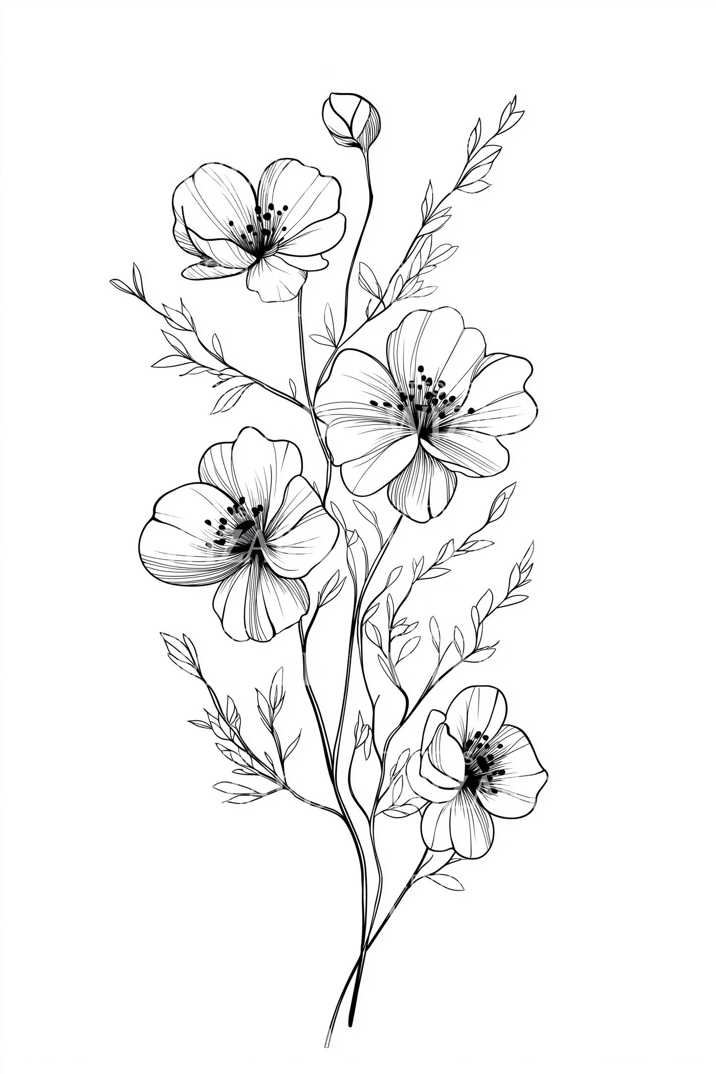 Wild Poppy Stem Tattoo Illustration