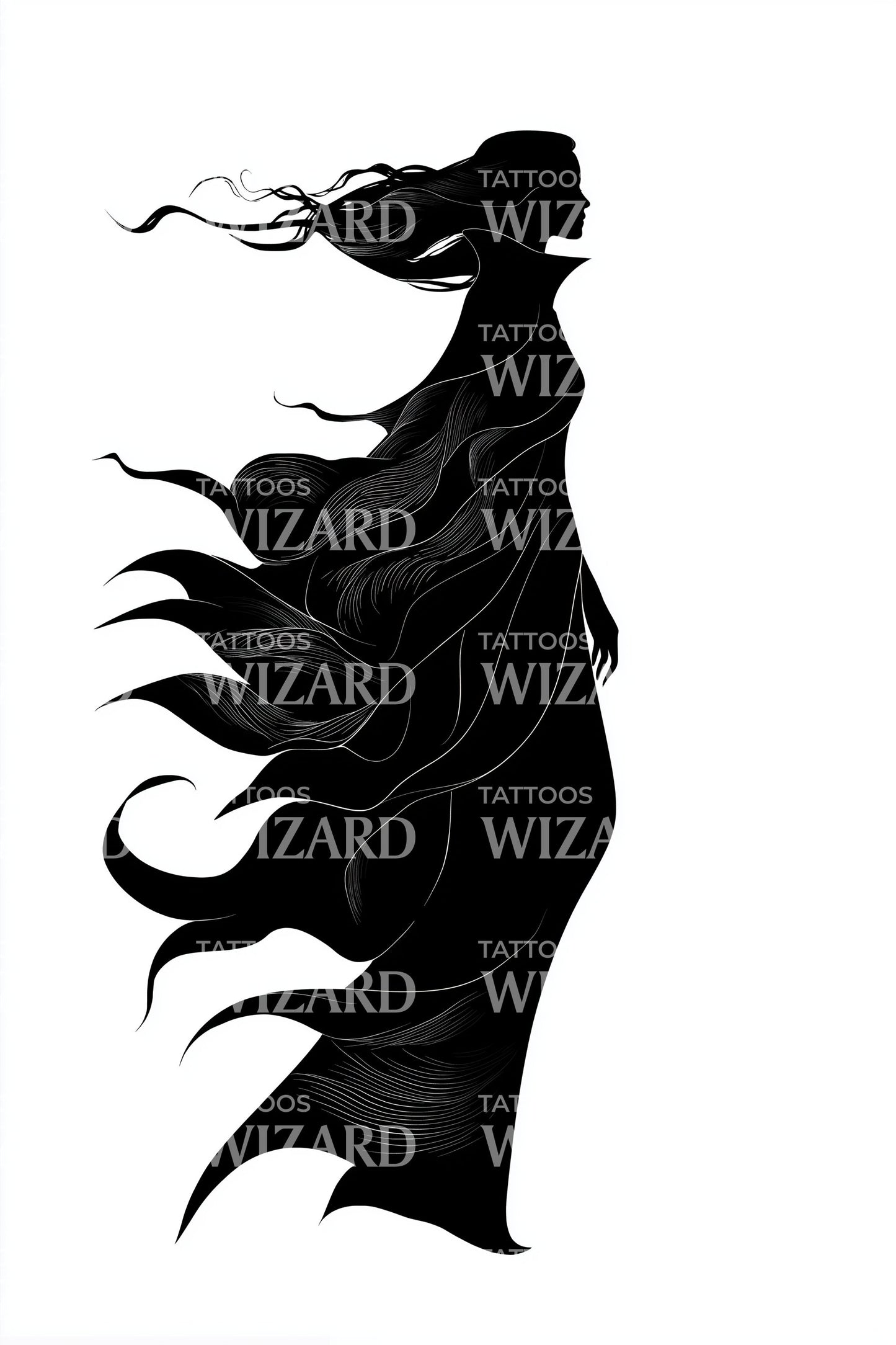 Wind Swept Cloak Tattoo Design
