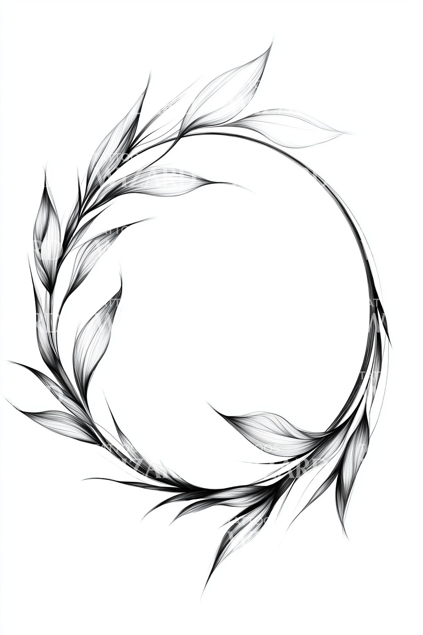 Wind Swept Leaf Circle Tattoo Illustration