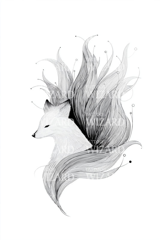 Windblown Fox Portrait Tattoo Illustration