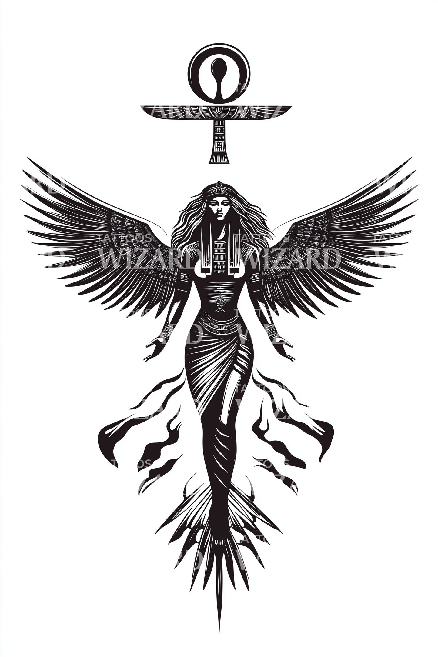Winged Goddess Totem Tattoo Design