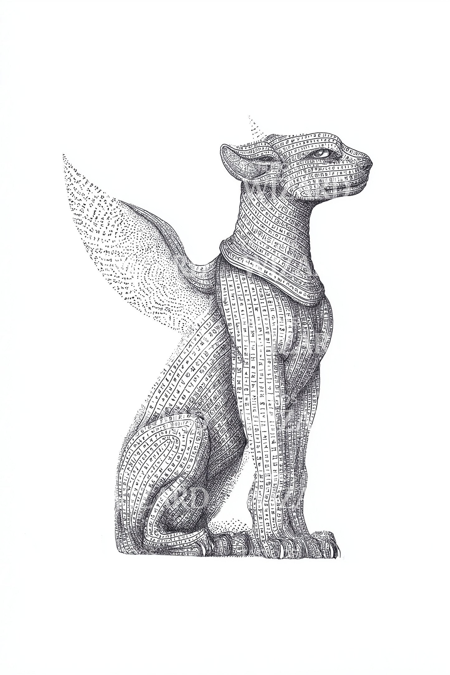 Diseño de tatuaje de estatua de sabueso alado