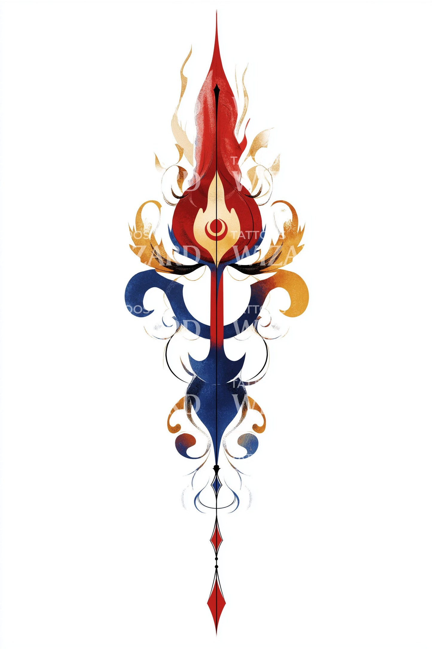 Vinget Solflamme Tatoveringsillustration