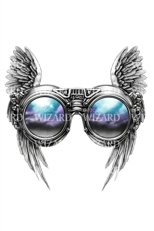 Winged Steampunk Goggles Tattoo Design