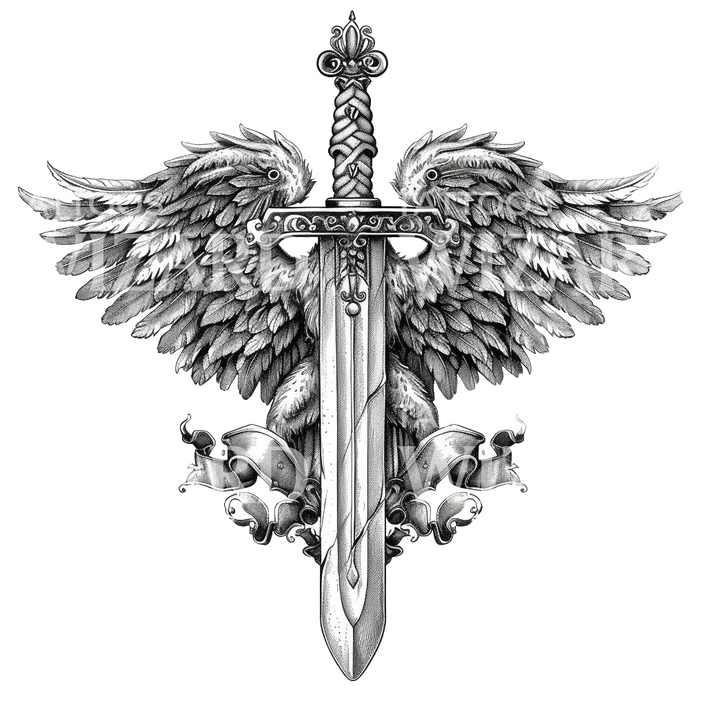 Wings of Freedom and Sword Tattoo Design
