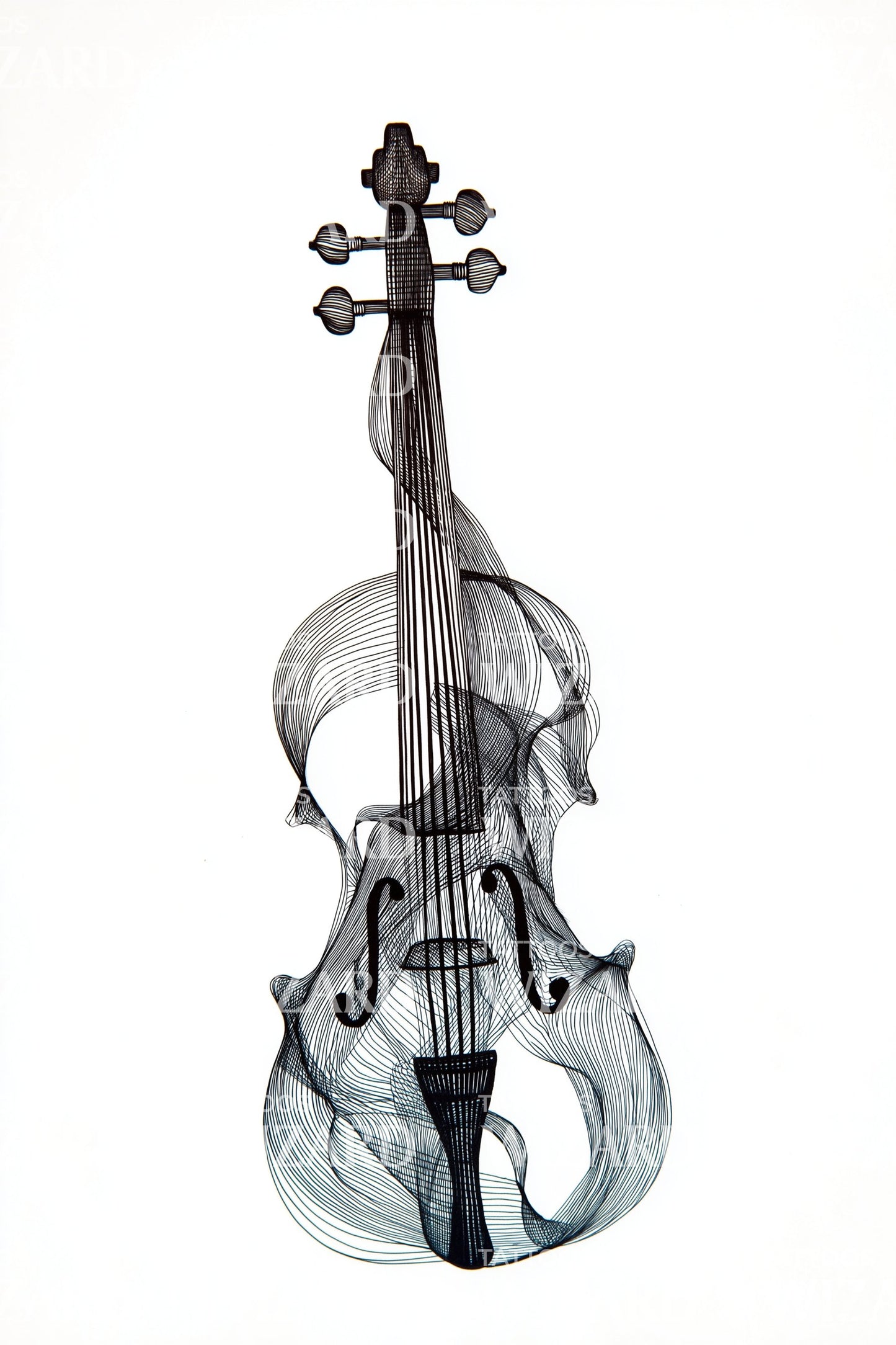 Design de Tatuagem Esboço de Violino Wireframe