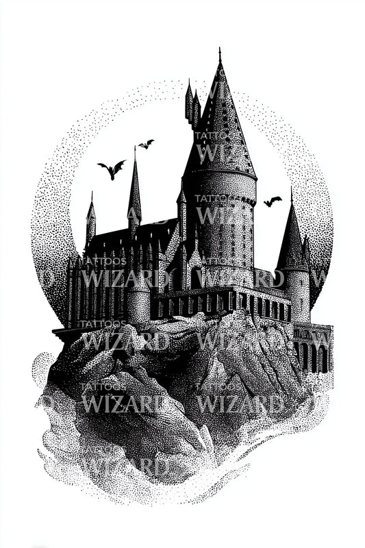 Zauberschule Schloss Tattoo Illustration