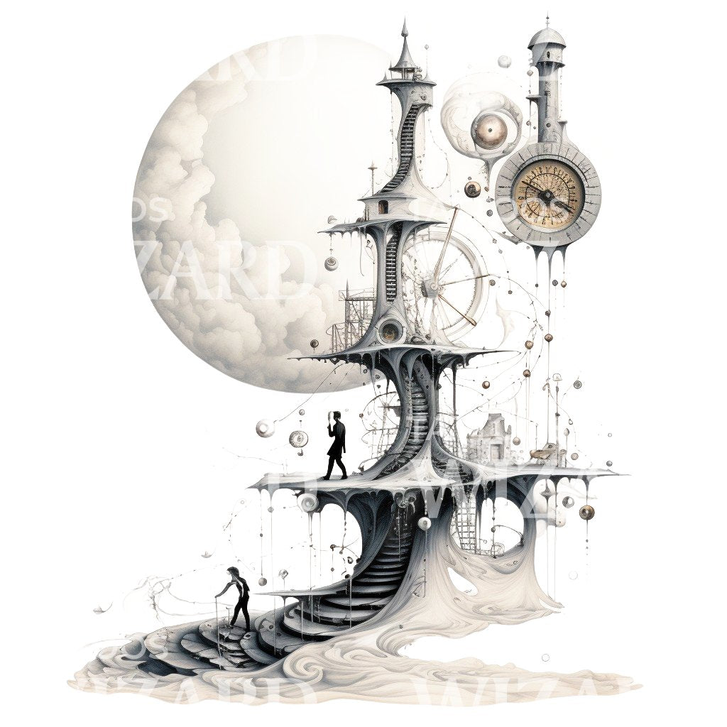 Surrealist Cityscape Tattoo Design
