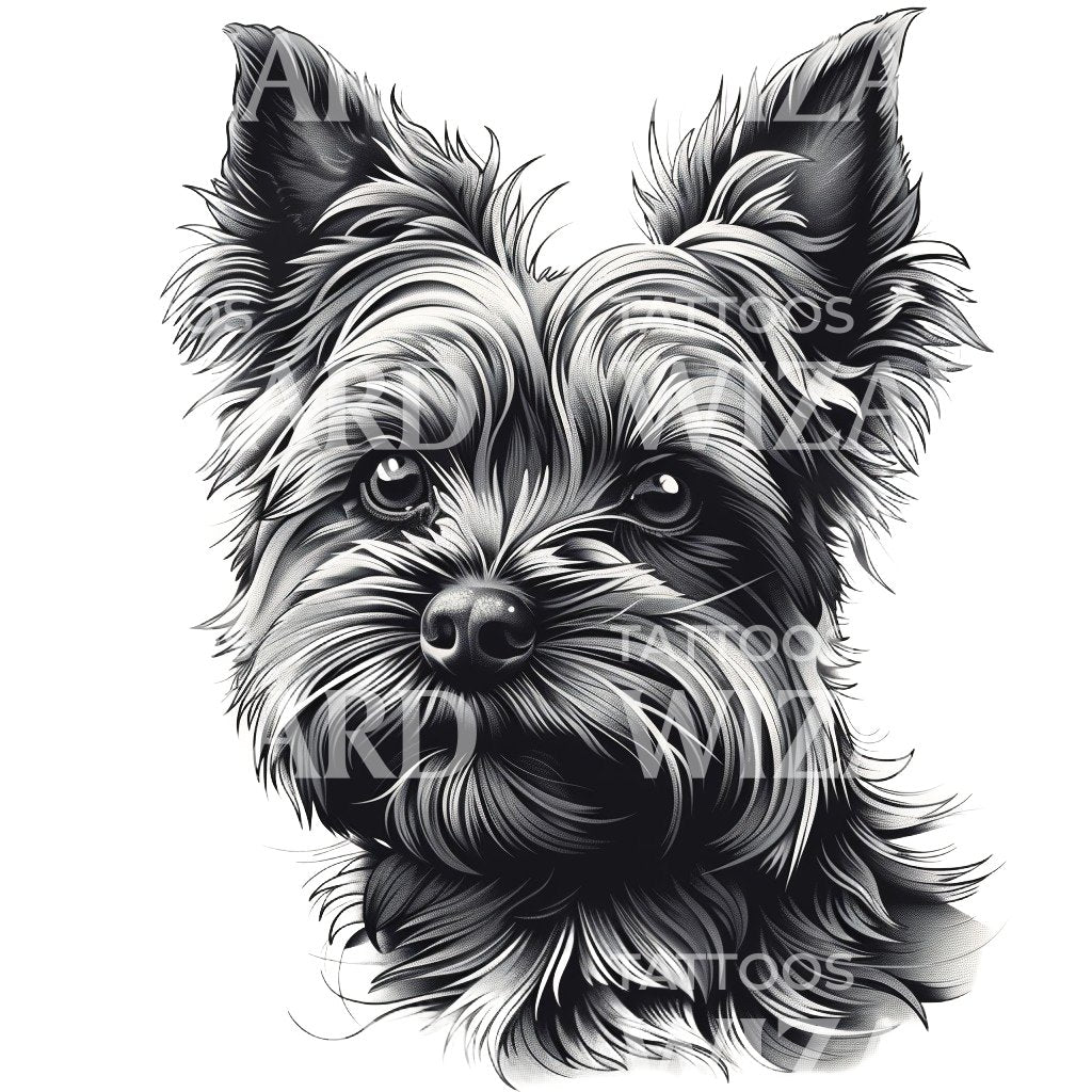 Fluffy Yorkshire Terrier Tattoo Design