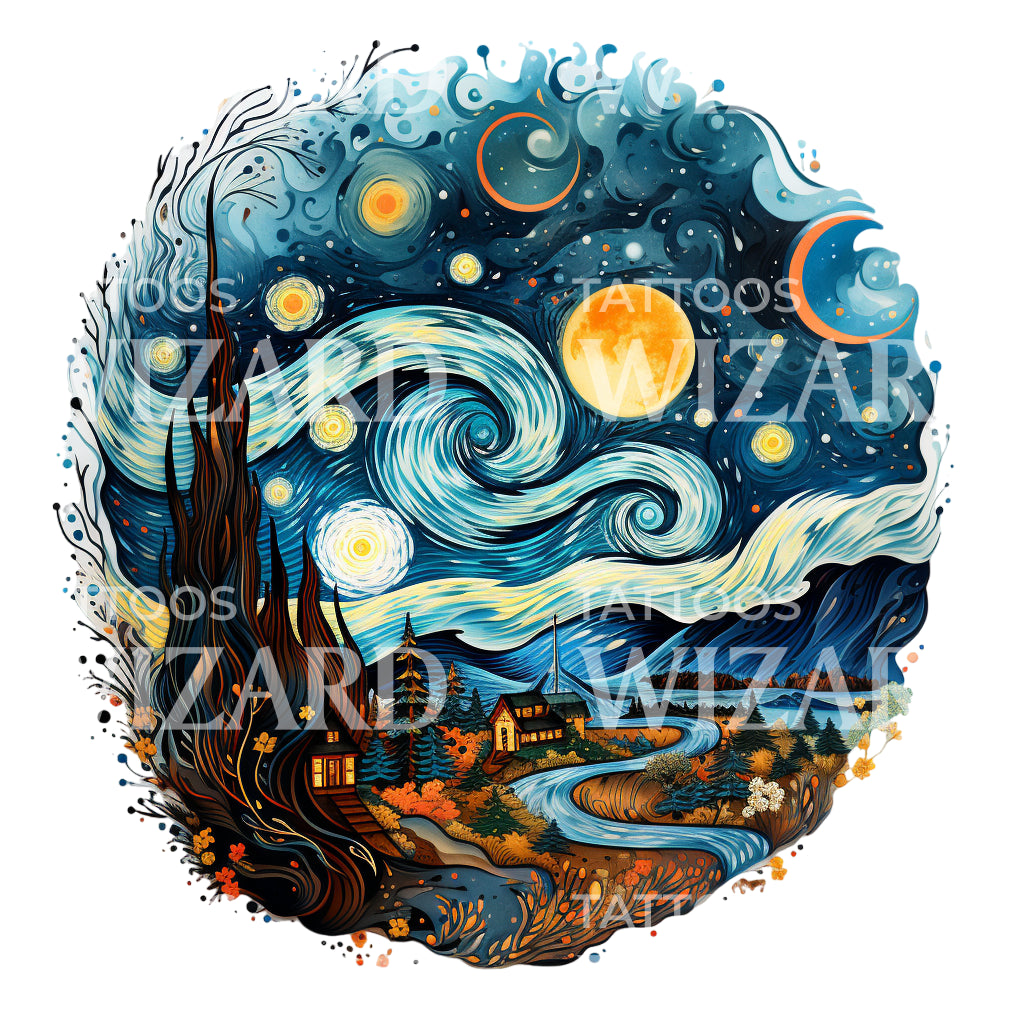 Van Gogh Starry Night Tattoo Design