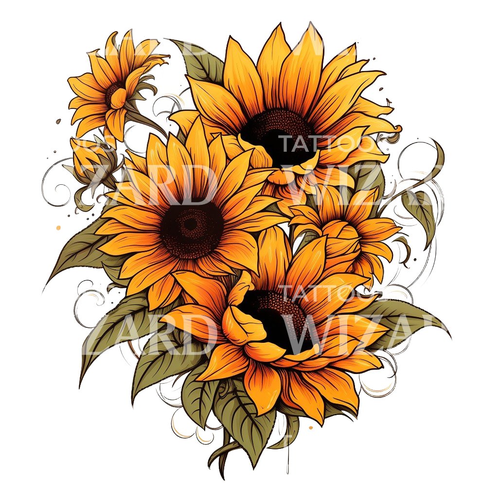Neo Traditional Sunflower Tattoo Design