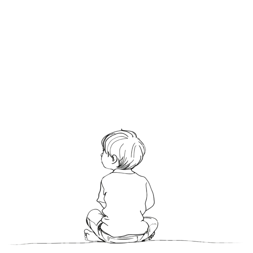 Cute Boy Sitting on the Ground Tattoo Design