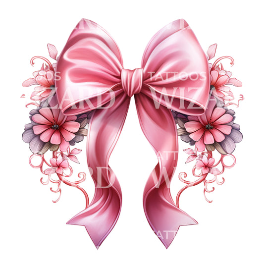 Pink Girly Bow New School Tattoo Design