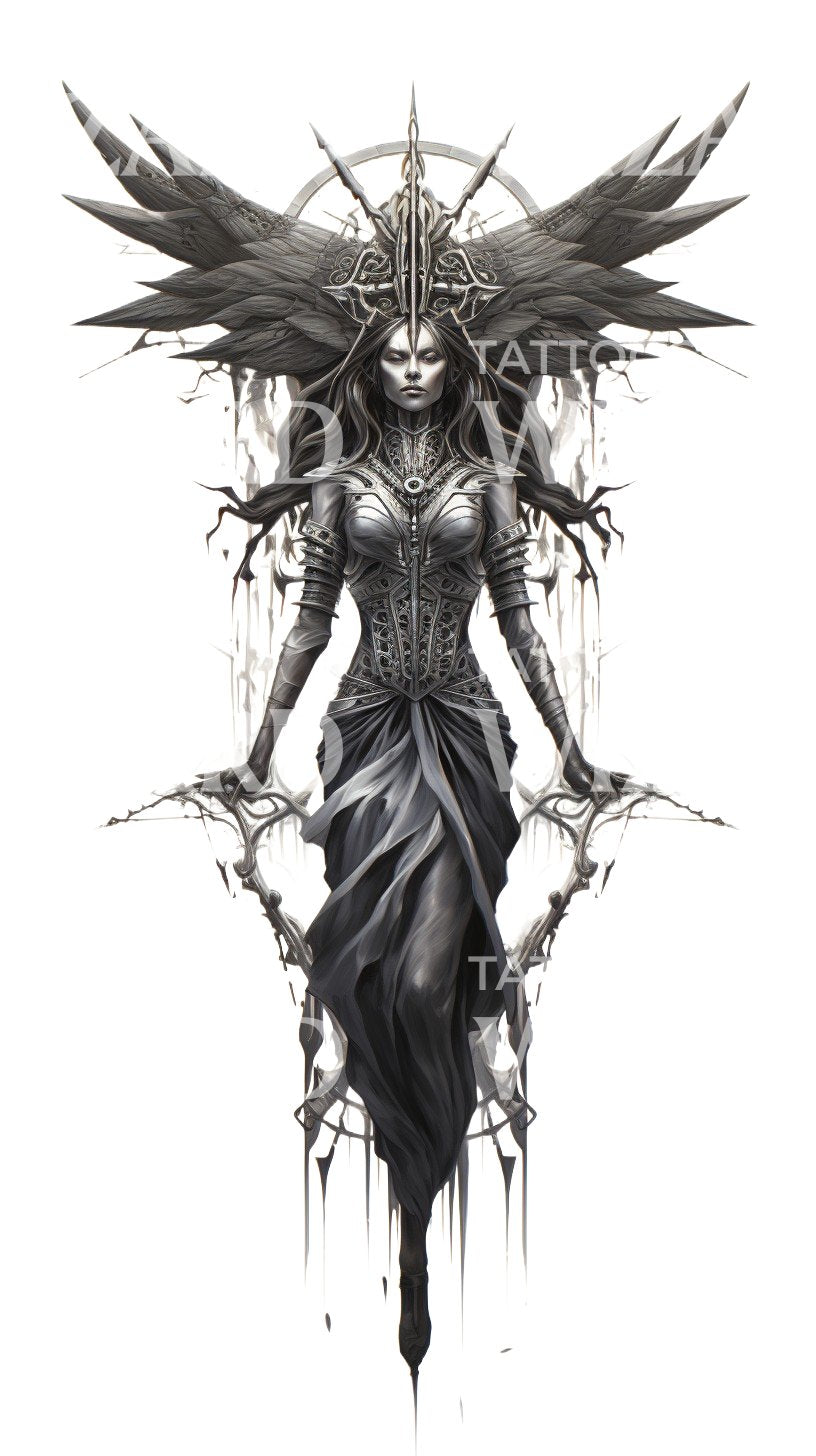 Blackwork Goddess Tattoo Design