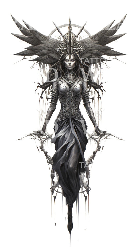 Blackwork Goddess Tattoo Design